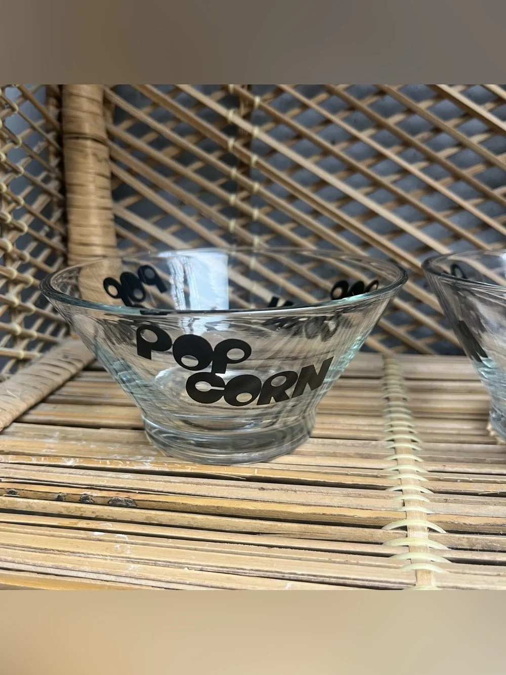 1970’s Wheaton Glass Popcorn Bowl Set 3 Piece Black Letters Vintage Small